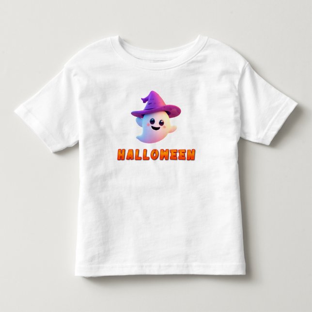 Camiseta De Bebé Fantasma Lindo con Sombrero de Bruja Morado (Anverso)