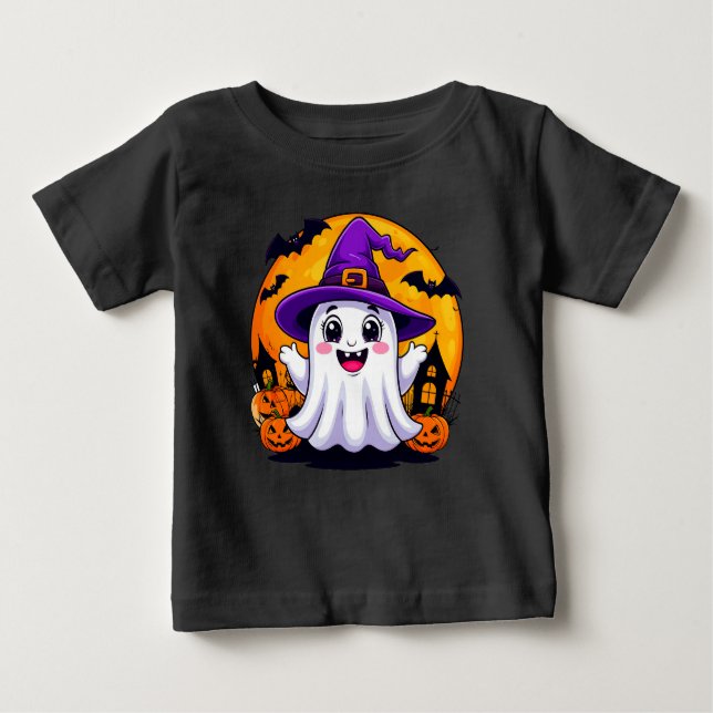 Camiseta De Bebé Fantasma Personalizado en Gorra de brujas con cala (Anverso)