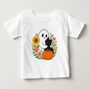 Camiseta De Bebé Fantasma y gato negro adorables cayeron Halloween