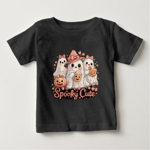 Camiseta De Bebé Fantasmales Espeluznantes Rosados de Halloween y C