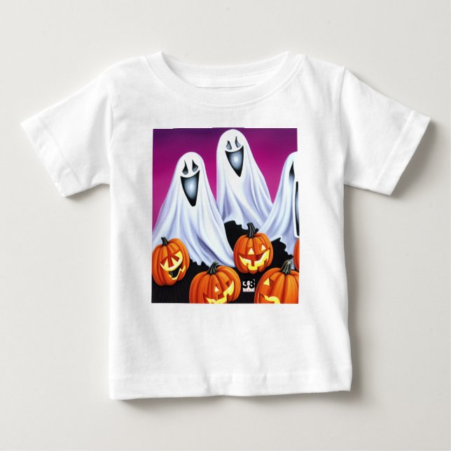 Camiseta De Bebé Fantasmas y calabazas de Halloween (Anverso)