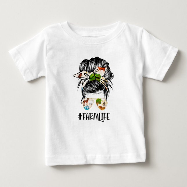 Camiseta De Bebé Farm Life Messy Hair Bun Chica (Anverso)