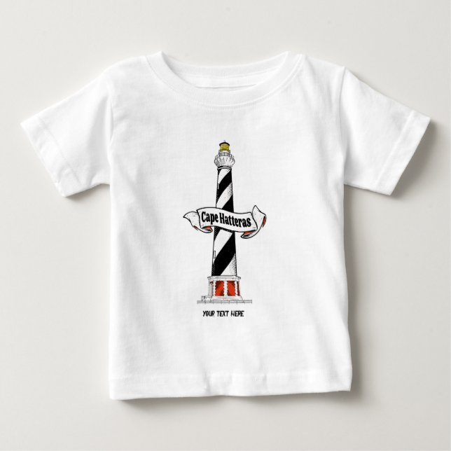 Camiseta De Bebé Faro de Cape Hatteras en blanco y negro (Anverso)