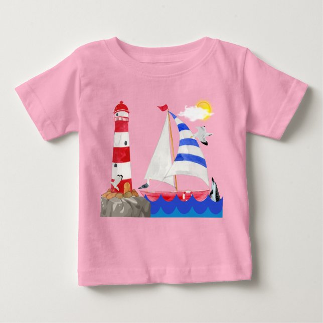 Camiseta De Bebé Faro de vela Sunny Sailing Adventure (Anverso)