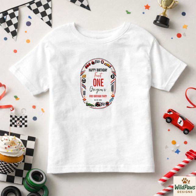 Camiseta De Bebé Fast One Race Car Boy 1st Birthday Party (Fast One Race Car Boy 1st Birthday Party Toddler T-shirt
)