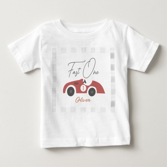 Camiseta De Bebé Fast One Red Race Car Boy 1st Birthday (Anverso)