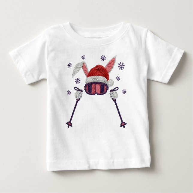 Camiseta De Bebé Faux yarn skiing rabbit with Santa hat winter humo (Anverso)
