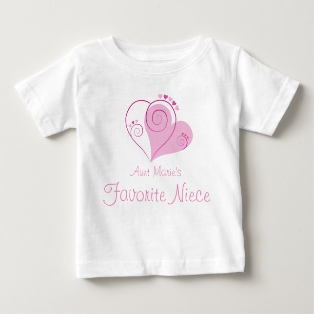 Camiseta De Bebé Favorite Niece Pink Hearts de tía conocida de (Anverso)