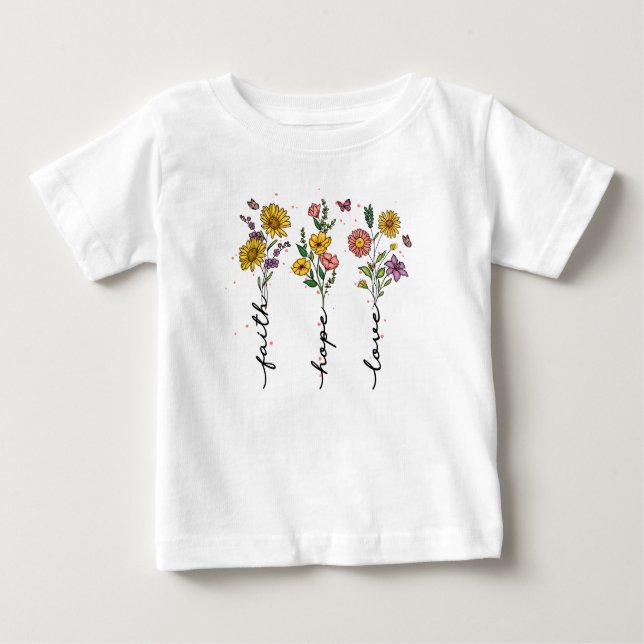 Camiseta De Bebé Fe, esperanza, amor - Inspirador florero vibrante (Anverso)