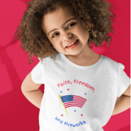 CAMISETA DE BEBÉ FE, LIBERTAD Y FUEGOS ARTIFICIALES CUARTO DE JULIO
