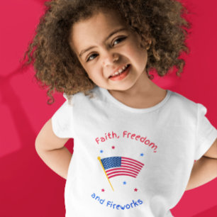 CAMISETA DE BEBÉ FE, LIBERTAD Y FUEGOS ARTIFICIALES CUATRO DE JULIO