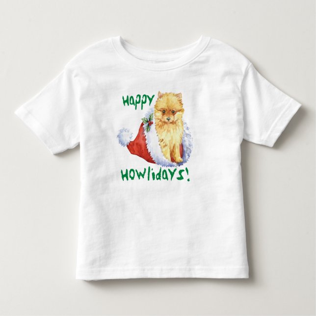 Camiseta De Bebé Felices Howlidays Pomeranian T-Shirt (Anverso)