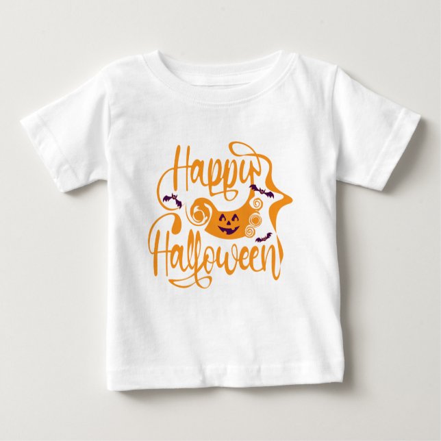 Camiseta De Bebé Felices murciélagos de Halloween jack o lantern (Anverso)