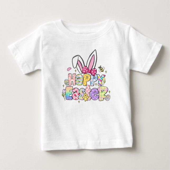 Camiseta De Bebé Felices orejas de conejo de Pascua con Coquette Bo (Anverso)