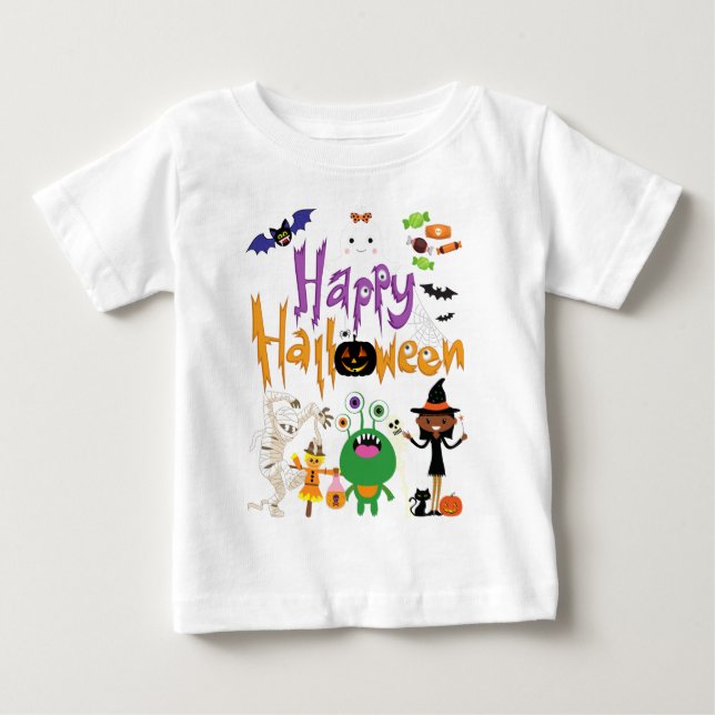 Camiseta De Bebé Felices y felices niños de Halloween adorables (Anverso)