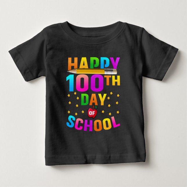 Camiseta De Bebé Feliz 100° Día de la Escuela para profesores y est (Anverso)