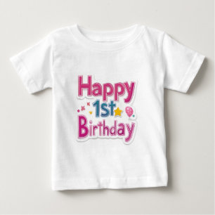 Camiseta De Bebé Feliz 1er Cumpleaños – Diseño Rosa Lindo y Colorid