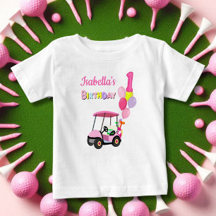 Camiseta De Bebé Feliz 1er Cumpleaños Golf Pink Lunares Niña