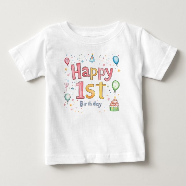 Camiseta De Bebé Feliz 1er Cumpleaños – Tarjeta de cumpleaños linda (Anverso)