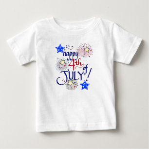 Camiseta De Bebé ¡Feliz 4 de julio! con fuegos artificiales y estr