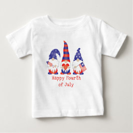 Camiseta De Bebé Feliz 4 De Julio Gnome Azul Blanco Rojo