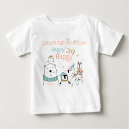 Camiseta De Bebé Feliz alegría, animales, primeros Navidades