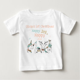 Camiseta De Bebé Feliz alegría, animales, primeros Navidades del be