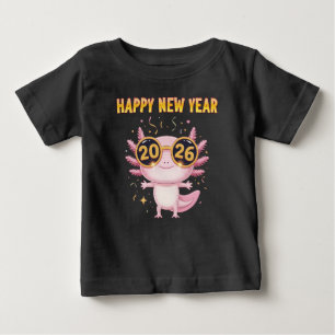 Camiseta De Bebé Feliz Año Nuevo 2026 Axolotl Fiesta Divertida