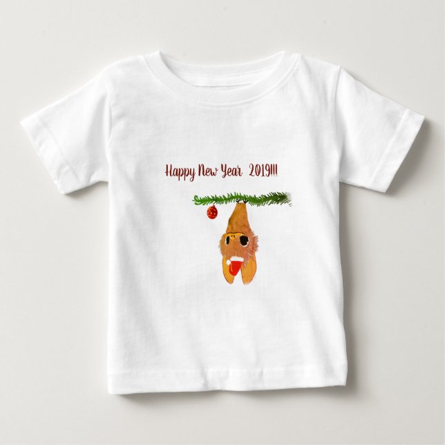 Camiseta De Bebé Feliz Año Nuevo Bat Cute Shirt (Anverso)
