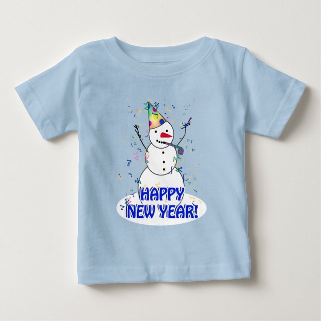 Camiseta De Bebé Feliz Año Nuevo desde la celebración de Snowman (Anverso)