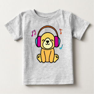 Camiseta De Bebé Feliz cachorro de perro bebé sonriente con auricul