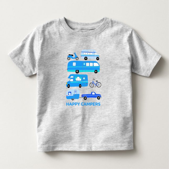 Camiseta De Bebé FELIZ CAMPER Campervan Vanlife RV Trailer Blue (Anverso)