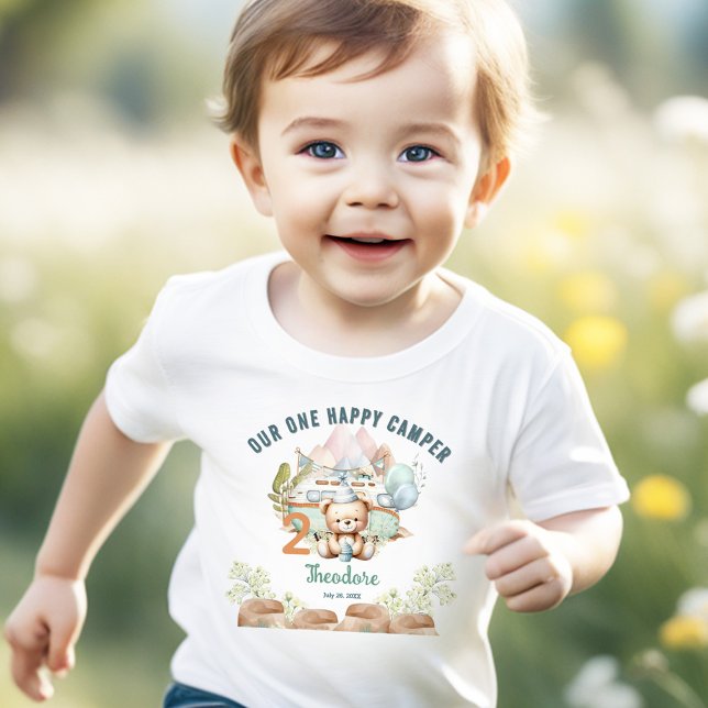 Camiseta De Bebé Feliz Camper Verano Segundo Aniversario (Happy Camper Summer 2nd Birthday Boy Toddler T-shirt)