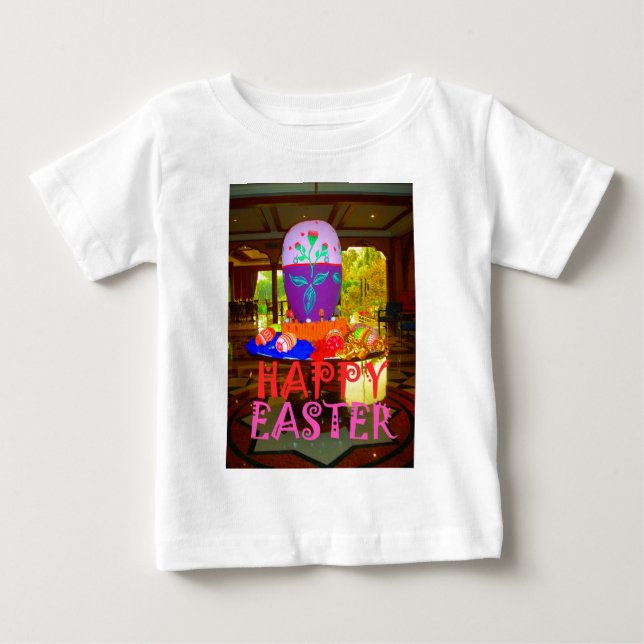 Camiseta De Bebé Feliz centro de Huevo de Pascua para primavera (Anverso)