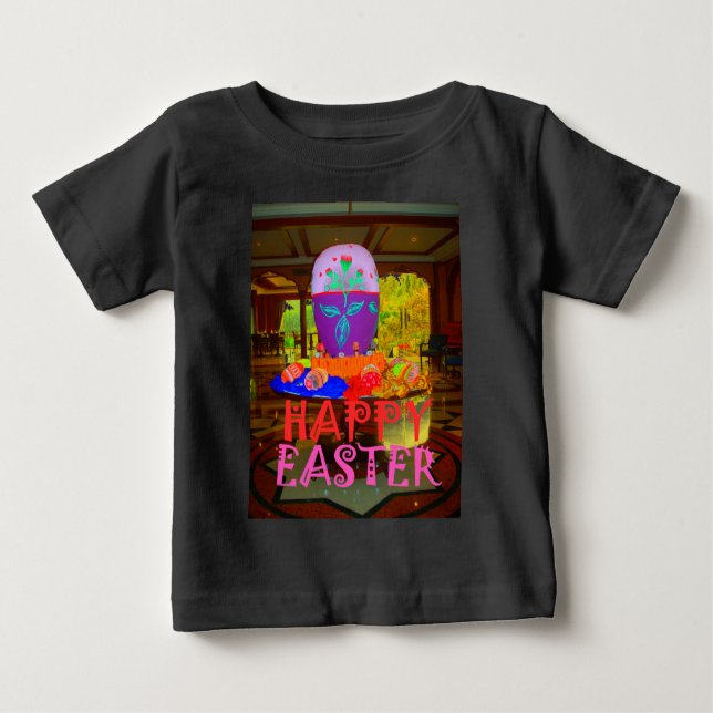 Camiseta De Bebé Feliz centro de Huevo de Pascua para primavera (Anverso)