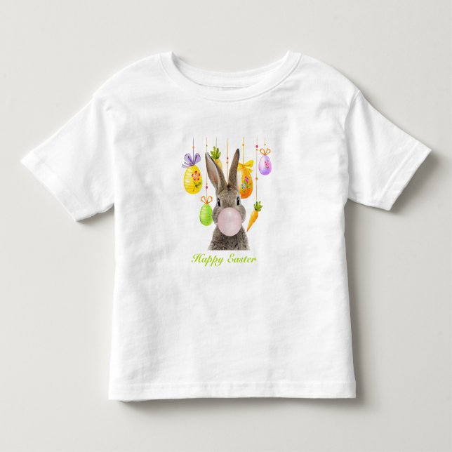 Camiseta De Bebé Feliz Conejo de Pascua con chicle rosa (Anverso)