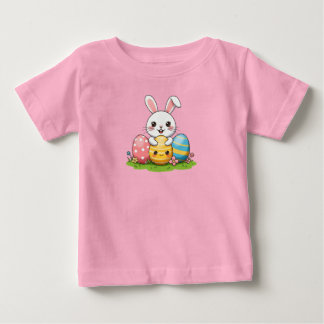 Camiseta De Bebé Feliz Conejo de Pascua con huevos