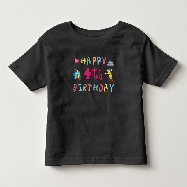 Camiseta De Bebé Feliz cuarto cumpleaños. 4 años al día. (Anverso)