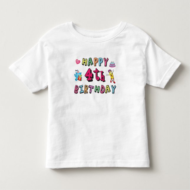 Camiseta De Bebé Feliz cuarto cumpleaños. 4 años al día. (Anverso)