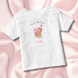 Camiseta De Bebé Feliz cumpleaños Chica Teddy Bear Ice Cream