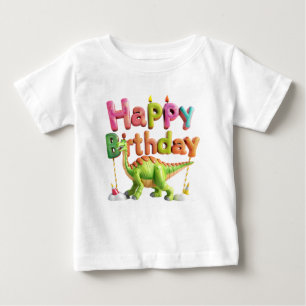 Camiseta De Bebé Feliz Cumpleaños Dinosaurio – Dino Adorable con Gl
