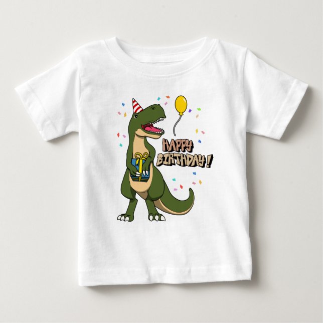 Camiseta De Bebé Feliz Cumpleaños Dinosaurio T-Rex (Anverso)