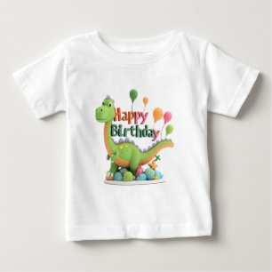 Camiseta De Bebé Feliz Cumpleaños Dinosaurio Verde con Globos - Niñ