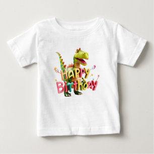 Camiseta De Bebé Feliz Cumpleaños Estatua de Dinosaurio - Fiesta de