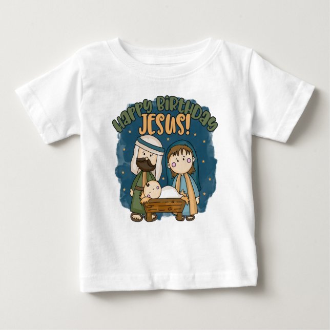 Camiseta De Bebé Feliz cumpleaños Jesús T Shirt (Anverso)