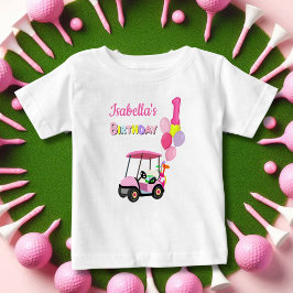 Camiseta De Bebé Feliz cumpleaños número 1 Pink Polka Dot Golf feme