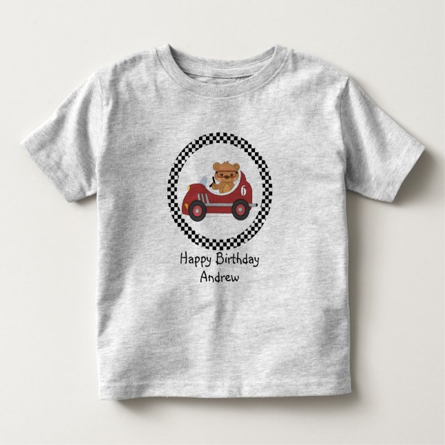 Camiseta De Bebé Feliz cumpleaños, oso de Carreras blanco y negro (Anverso)