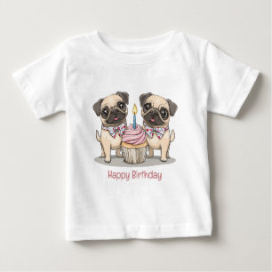 Camiseta De Bebé Feliz cumpleaños, pastelito de perros pug