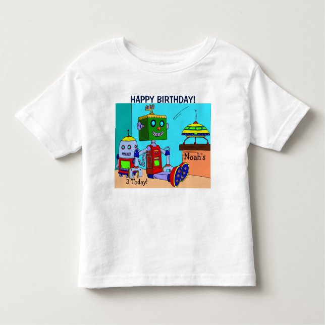 Camiseta De Bebé Feliz cumpleaños robos tu nombre y edad niños de c (Anverso)