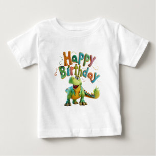 Camiseta De Bebé Feliz Cumpleaños Saludo de Dinosaurio - Fiesta de
